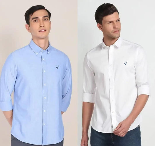 Cotton Solid Full Sleeves Slim Fit Casual Shirt Pack of 2