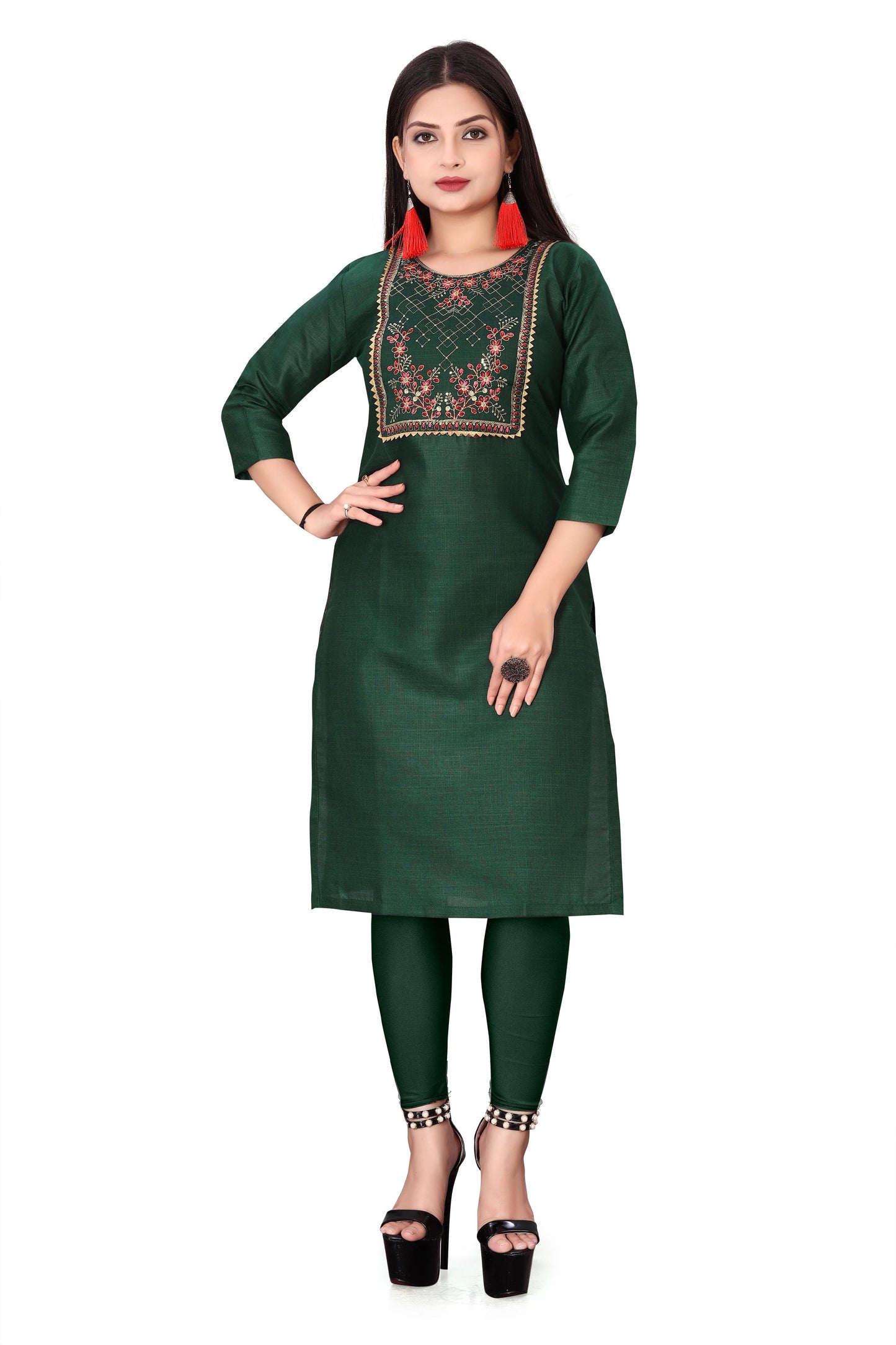 Women's Embroidery Cotton Slub Kurti