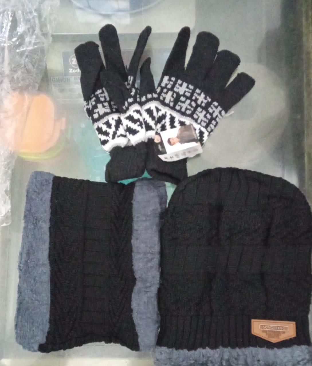 Unisex Woolen Winter Cap Gloves & Neck Muffler