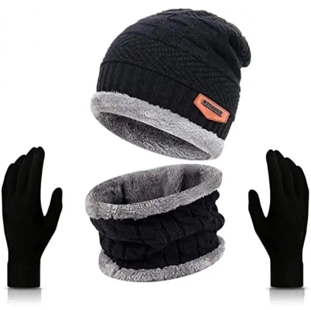 Unisex Woolen Winter Cap Gloves & Neck Muffler