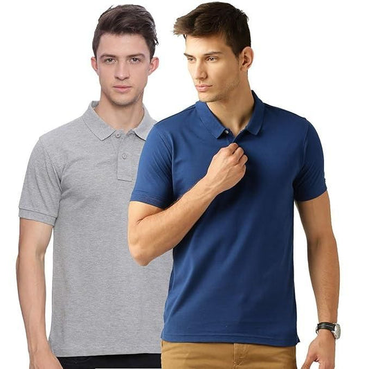 Poly Cotton Solid Half Sleeves Mens Polo T-shirt (Pack of 2)